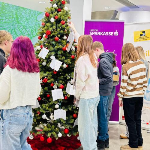 Beim Behängen des Baums